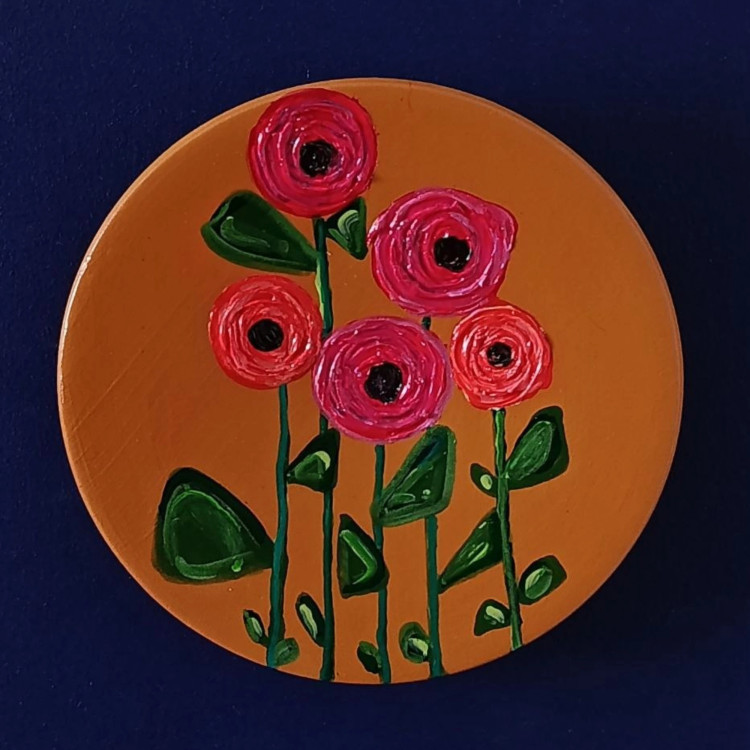 نقاشی دیوارکوب سفالی طرح گل